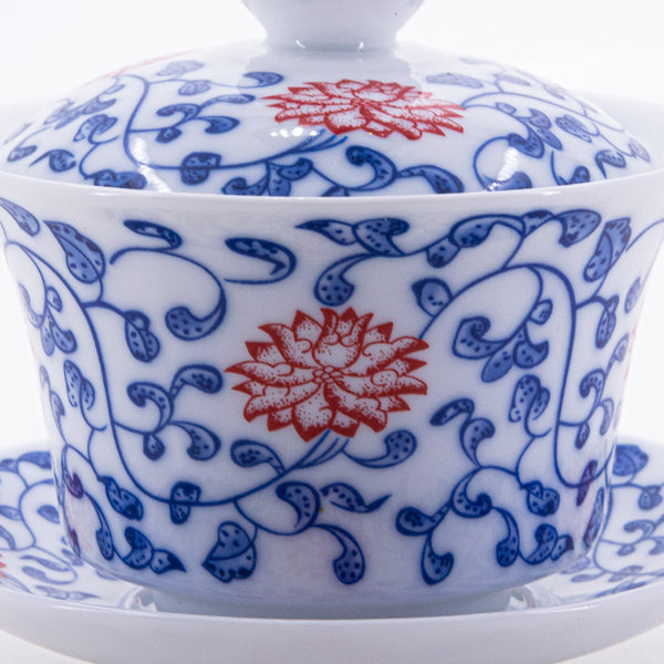 Blue and White Small Red Flower Porcelain Chan Zhi Lian Design Gaiwan #12