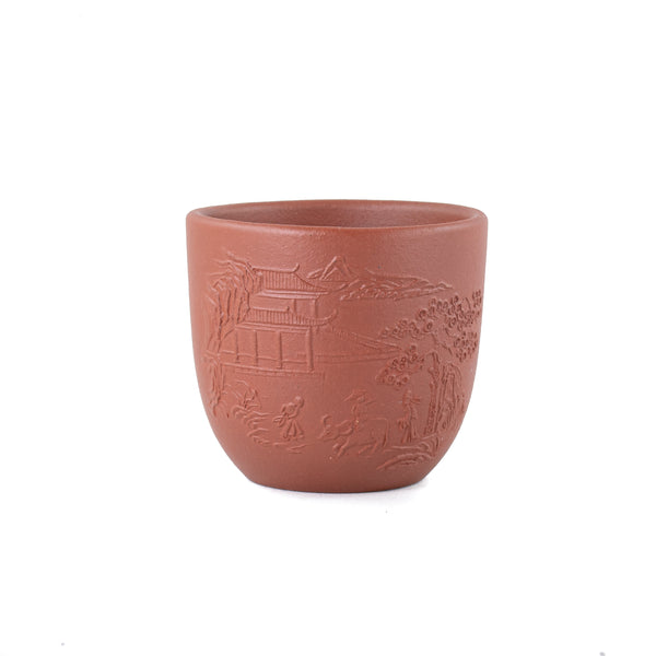 Chinese Yixing Clay Village And Poem Tea Cup