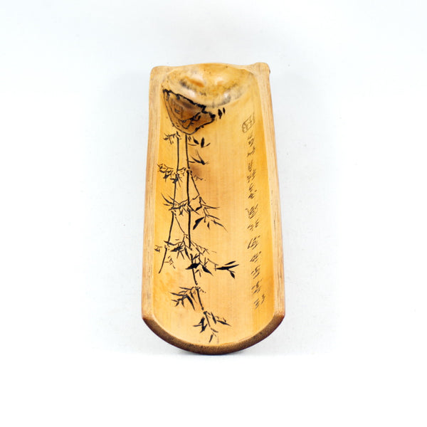 Vintage Bamboo Tea Scoop With Hand-Carved Poem, Bamboo and Rock