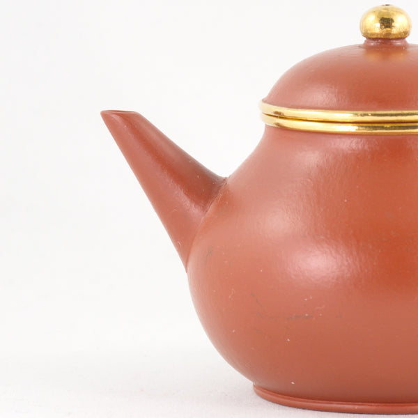 Yixing Small Zhuni Antique Style Gold Mounted Small Pear Shape Chinese Teapot