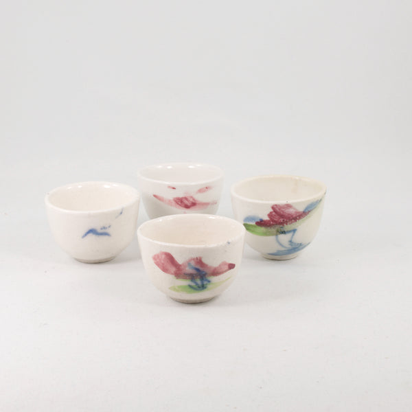 Miniature Antique White Porcelain Flowers Drawing Tea Cup