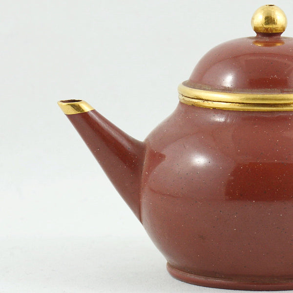 Yixing Gold Mounted Shuimo Polished Pear Shape Chinese Teapot