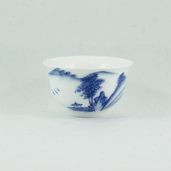 Small Porcelain Blue And White Landscape Tea Cup