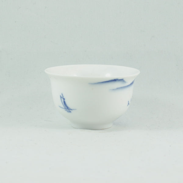 Small Porcelain Blue And White Landscape Tea Cup