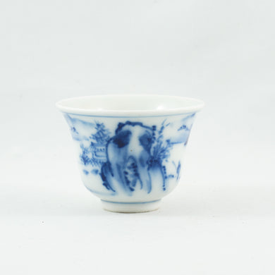 Vintage Blue and White Porcelain Landscape Tea Cup