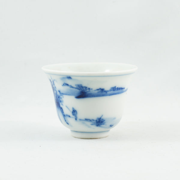 Vintage Blue and White Porcelain Landscape Tea Cup