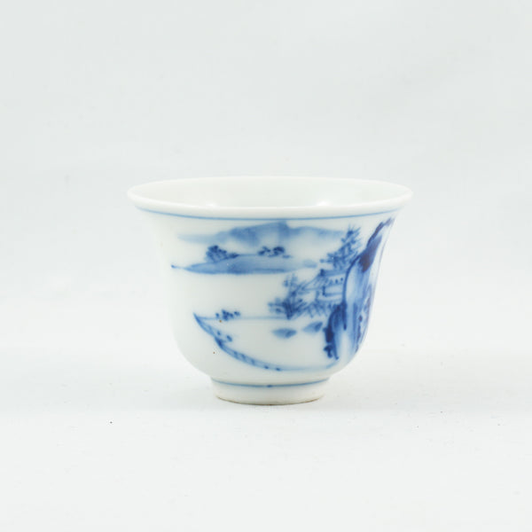 Vintage Blue and White Porcelain Landscape Tea Cup