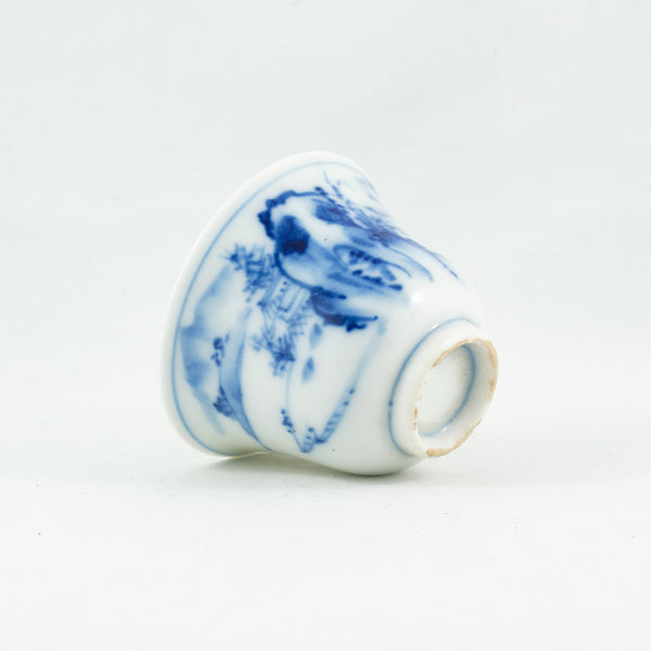 Vintage Blue and White Porcelain Landscape Tea Cup