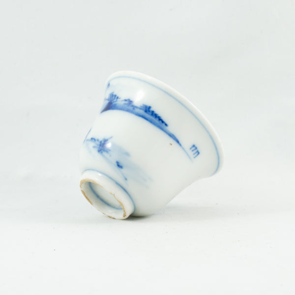 Vintage Blue and White Porcelain Landscape Tea Cup