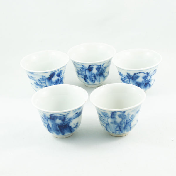 Vintage Blue and White Porcelain Landscape Tea Cup